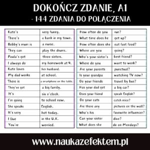 Dokończ zdanie A1 ćwiczenia